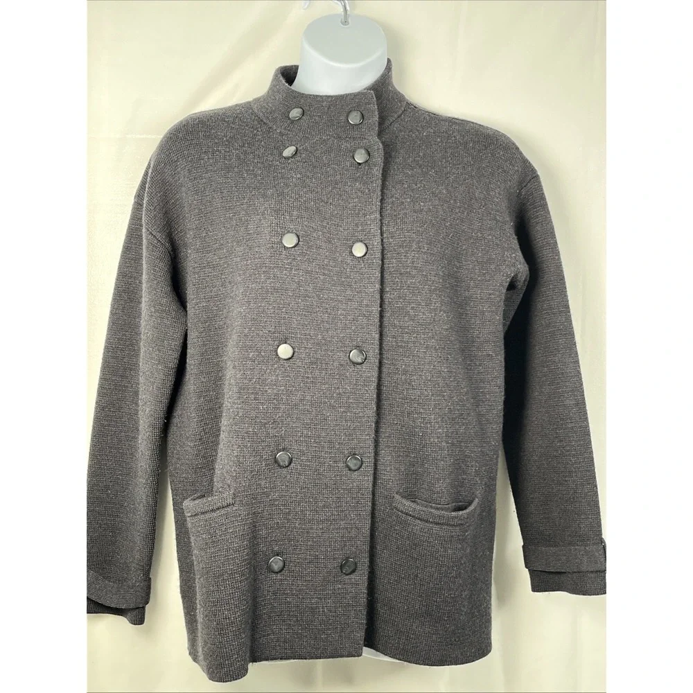 J. Crew Peacoat Women 1X Gray Wool Blend Double Breasted Vintage Dark Academia